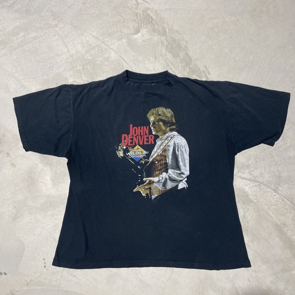 True Vintage John Denver Wildlife concert T-shirt single stitch USA Black XL